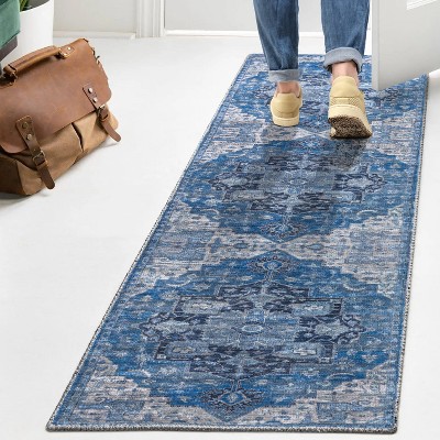 Maris Bohemian Navy Blue Medallion 2x8 Synthetic Runner Rug