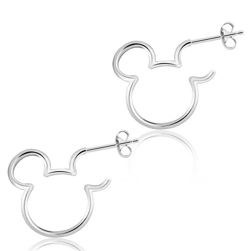 Disney Womens Mickey Mouse Sterling Silver Outline Small Hoop Earrings, 3 of 6