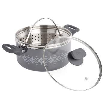 Spice by Tia Mowry Savory Saffron 3 Quart Nonstick Aluminum Dutch Oven with Stainless Steel Steamer and Lid