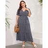BLUEMING Plus Size Womens Dresses Floral Surplice A-Line Maxi Dress Waist Belted Floral Maxi Dress Wasit Tie Bell Sleeve Dress - 2 of 4