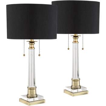 Vienna Full Spectrum Stephan 30" Tall Column Large Traditional End Table Lamps Set of 2 Pull Chain Clear Crystal Black Shade Living Room Bedroom