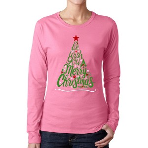 LA Pop Art We Wish You A Merry Christmas - Women's Word Art Long Sleeve T-Shirt - 1 of 4