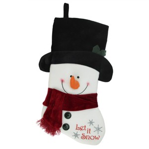 Northlight 19" Red and White Dimensional Snowman "Let it Snow" Embroidered Fleece Christmas Stocking - 1 of 2