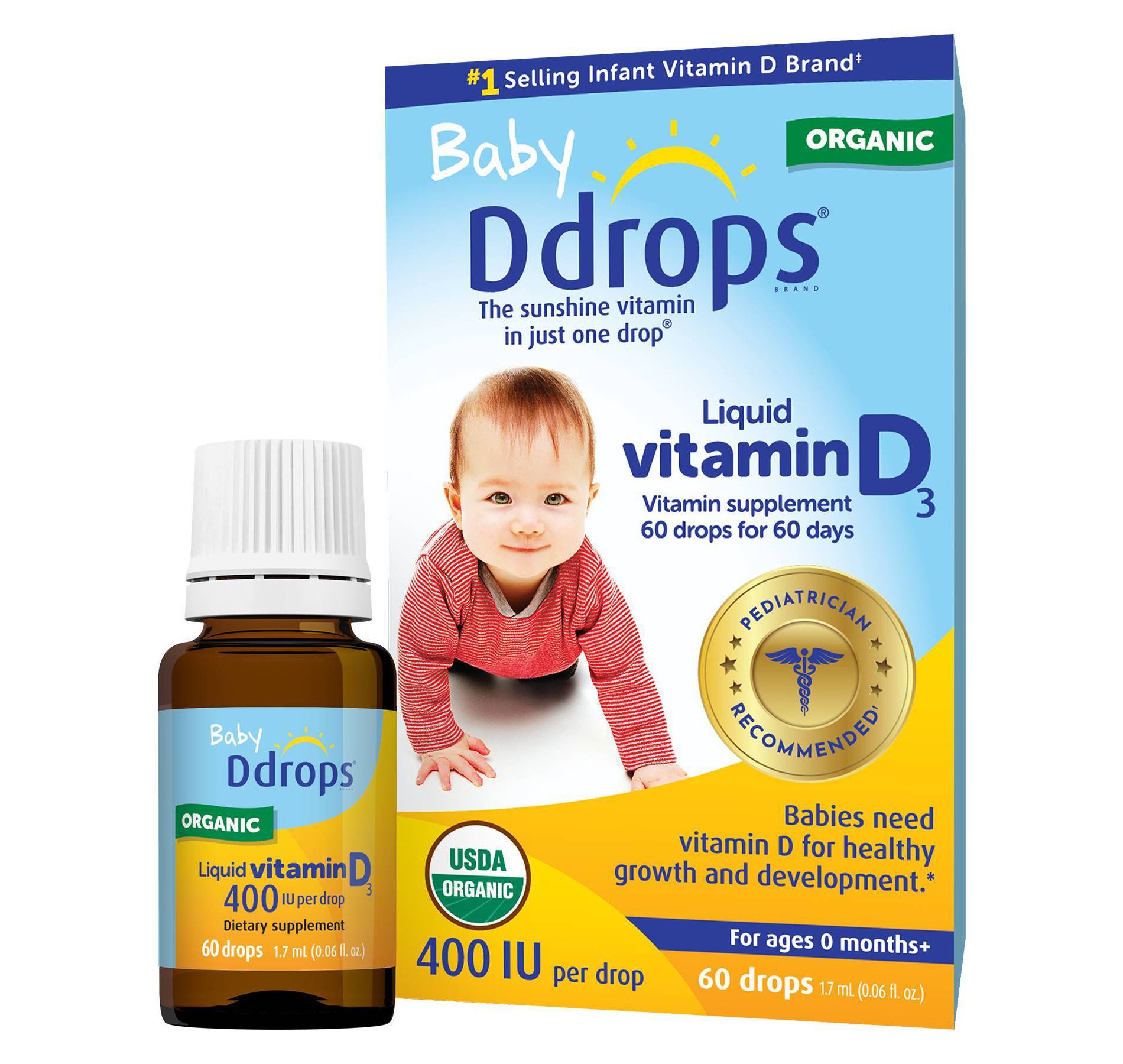 Ddrops Baby Vitamin D 400 IU Organic Liquid Drops - 0.06 fl oz