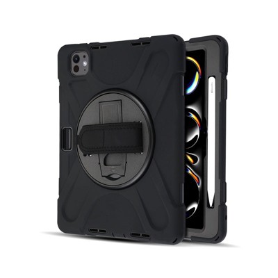 MyBat iPad Case with 360° Rotating Kickstand for Apple iPad Pro 11, Hand Strap & Pen Holder – Heavy Duty Shockproof Cover, Black