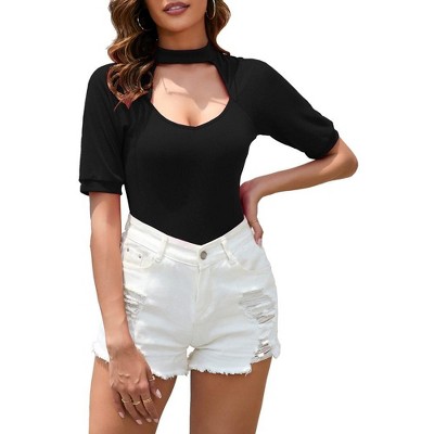 Womens Tops Sweater Knit Ribbed Tops Short Sleeve Deep V Neck Blouse Solid Solid Hollow Sweater