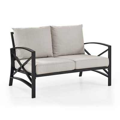 Crosley Kaplan Loveseat In Oiled Bronze With Oatmeal Universal Cushion Cover