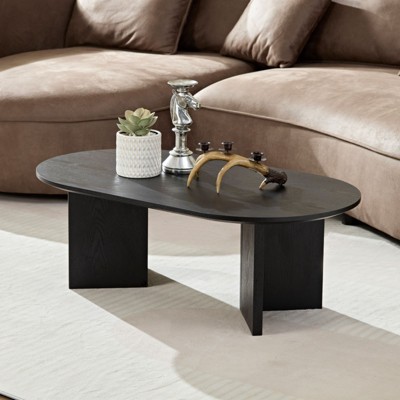 ALEXOUN 39.37 Inch Coffee Table - Modern Oval Coffee Table Center Table with Sturdy Pedestal Base for Living Room, Bedroom, Apartment Home