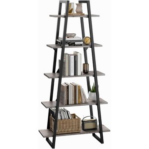 5-Tier A-Shape Book Shelf with Metal Frame, 72" Ladder Shelf, Wood Adjustable Shelves, Industrial Bookcase for Home Living Room Office - 1 of 4