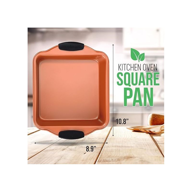 NutriChef Non-Stick Square Pan - Flexible Nonstick Carbon Steel Bake Pan with Blue Silicone Handles, 2 of 7