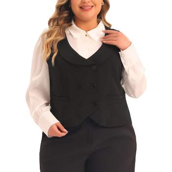 Agnes Orinda Women's Plus Size Double Breasted Vintage Lapel Collar with 2 Pockets Waistcoat Vest