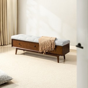 Crystal Upholstered Mid-century Flip Top Storage Bench with Storage Organizer and Decorative Drawers  | ARTFUL LIVING DESIGN - 1 of 4