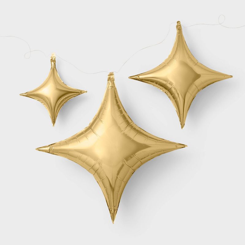 3ct Gold Quadrangle Star Shaped Foil Balloons - Spritz&#8482;, 1 of 6