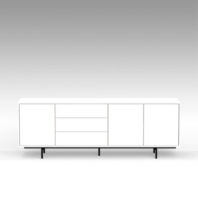white frame, white door/drawers, black base