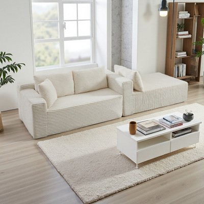 103" Modular Corduroy L-Shaped Sectional Sofa, Deep Seat