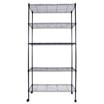 SEVOBAL Utility Storage Shelves Plastic Coated Iron Shelf with Smooth Nylon Wheels for Home and Office, Black, 35.82"*14.17"*6.49"