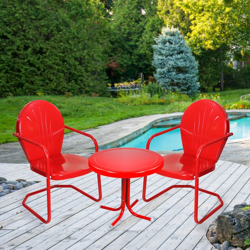 Northlight 3-Piece Retro Metal Tulip Chairs and Side Table Outdoor Set, Red, 2 of 3