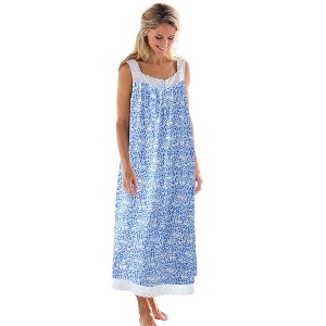 Nightgowns for Women Soft Sleeveless Long NightDress Button Square Neck Lace Sleepwear Comfy Pajama Dress Nightwear - 1 of 4