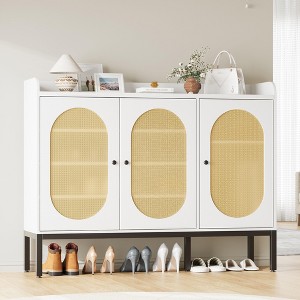 Rattan Organizer with 3 Doors, Shoe/Buffet/Sideboard Storage Cabinet with Adjustable Shelves for Entryway, Hallway, Living Room, Closet - 1 of 4