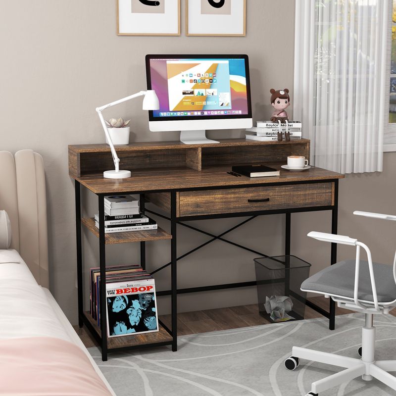 Tangkula Computer Desk with Monitor Shelf 48" Home Office Writing Desk with Drawer Storage Shelves CPU Stand, 4 of 10