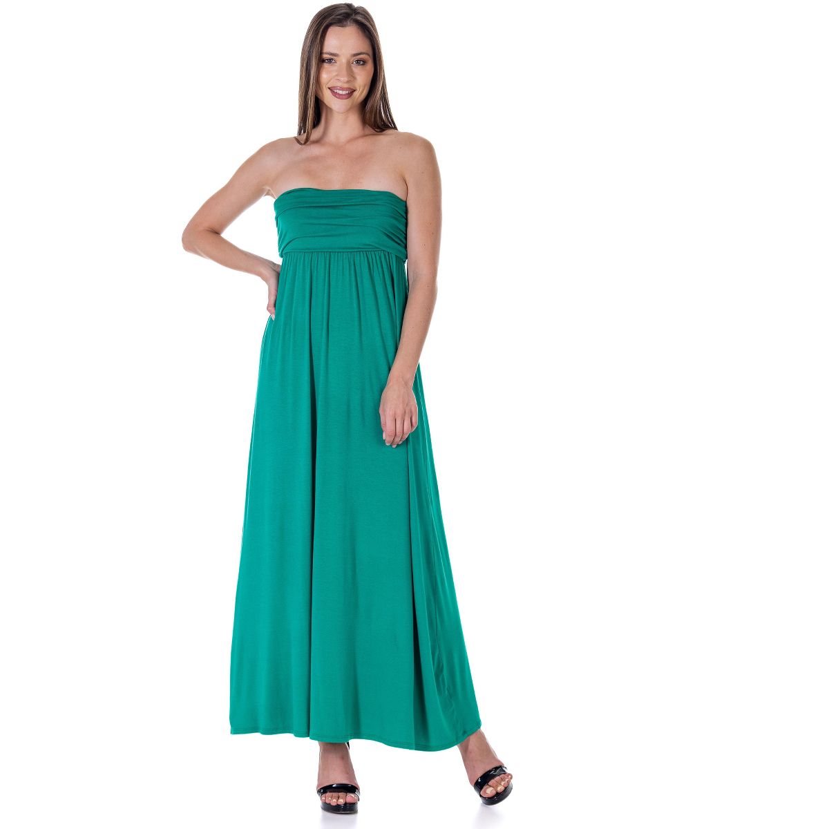 Womens Strapless Tube Empire Ruched Waist Flowy Maxi Dress - 24seven Comfort Apparel™ - thumbnail 9