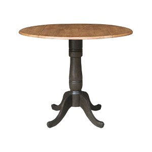 42" Nathaniel Round Dual Drop Leaf Counter Height Dining Table Hickory/Washed Coal - International Concepts: Rubberwood Pedestal Base, Seats 4 - 1 of 4