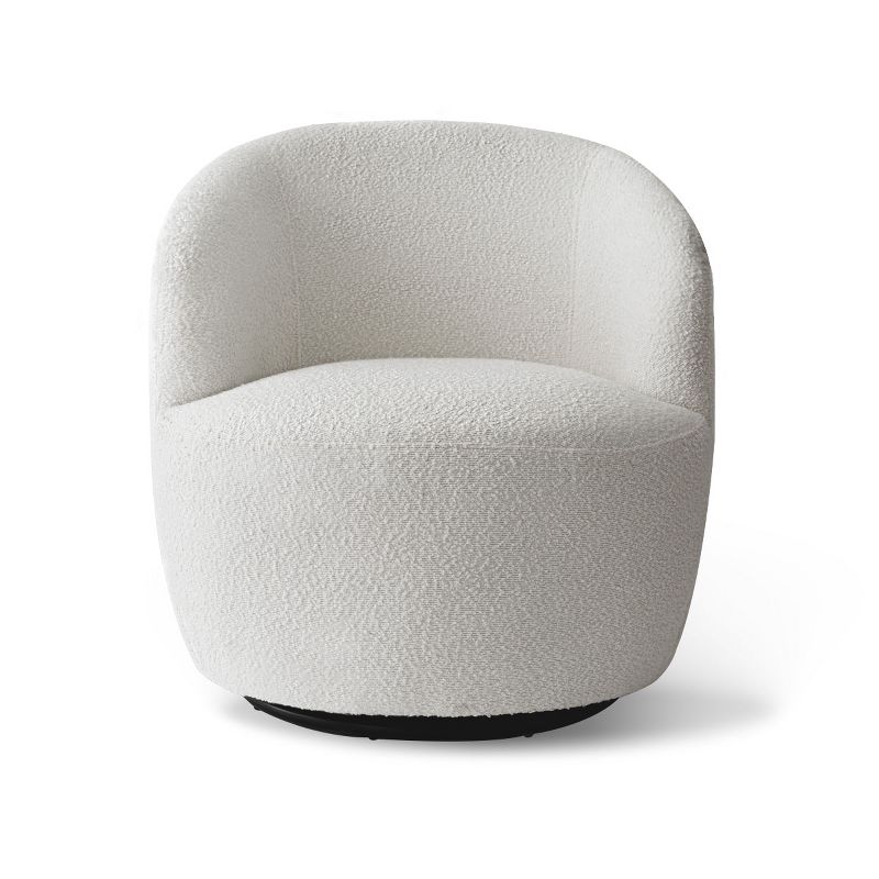 Bella 27'' Seat Width Touch Modern White Boucle Upholstered With 360° Swivel Accent Armrest Barrel Chairs-The Pop Maison, 4 of 9