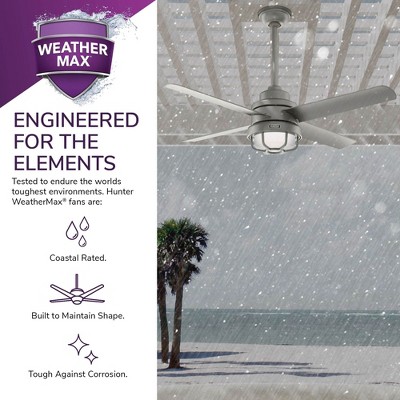 Hunter Searow 54" Matte Silver Lighted Ceiling Fan with Integrated LED and Wall Control for Outdoor Spaces