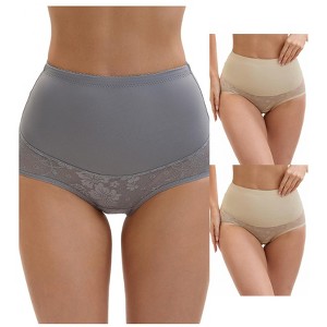 INSPIRE CHIC 3 Packs Women's High Waisted Floral Pattern Pants Butt Lifter Lace Shapewear Control Briefs - 1 of 4
