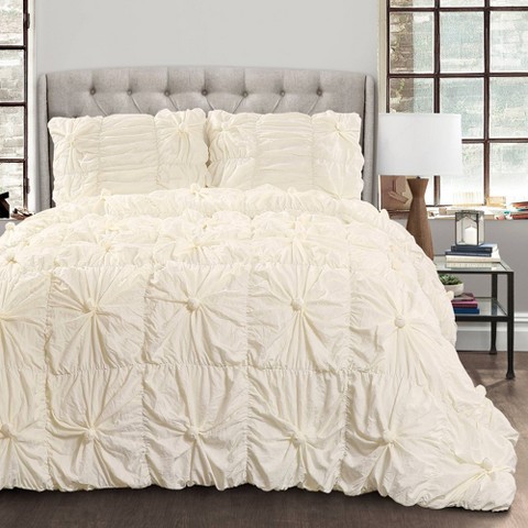 Lush Decor Full/Queen Bella Comforter Set Ivory - Lush Décor: Shabby Chic Midweight Microfiber Bedding with Ruching, 3 Pieces