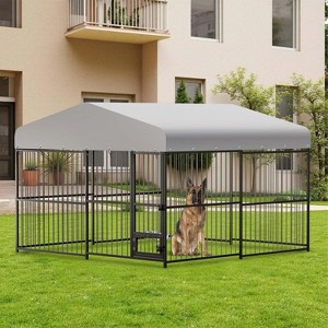 Coucheta 120"x120"x72" Outdoor Dog Kennel - Heavy Duty Metal Cage with Waterproof Roof, Lock & Rotating Feeder for All Breeds - 1 of 4