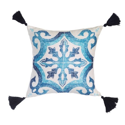 18"x18" Torino Tile Print Square Throw Pillow Blue - Sure Fit