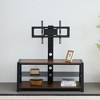 Vynxaria Rustic Brown Wooden Storage TV Stand - Height Adjustable Universal Swivel Entertainment Center with Black Tempered Glass - 3 of 4
