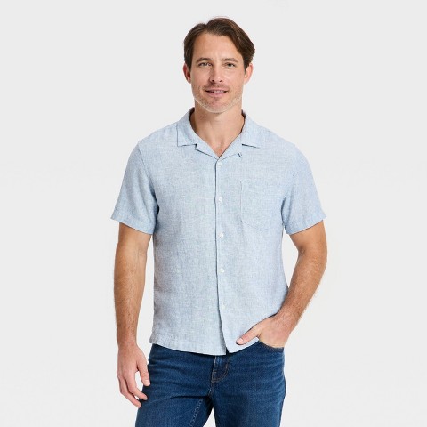 Мужские рубашки Goodfellow & Co Men's Short Sleeve Linen Blend Camp Collar Button-Down Shirt - Goodfellow & Co™ Light Blue L