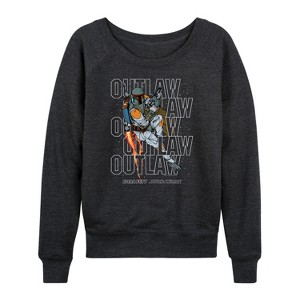 Women's - Star Wars - Outlaw Boba Fett Lightweight French Terry Wide Neck Long Sleeve Shirt - 1 of 4