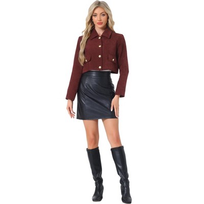 Allegra K Women's Tweed Short Suit Long Sleeve Crop Jacket