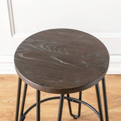 Industrial Black Steel and Wood 24" Backless Counter Stool