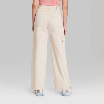 White High Rise Straight Leg Cargo Pants