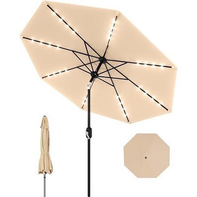 Solar Patio Umbrella, 8 Ribs Outdoor Tilt Market Table Umbrella for Pool, Deck, Backyard