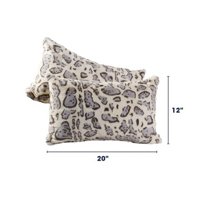 Set of 2 Gray Animal Print Faux Fur Lumbar Throw Pillows