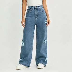 Women High Waist Wide Leg Washed Denim Jeans, Straight Loose Fit