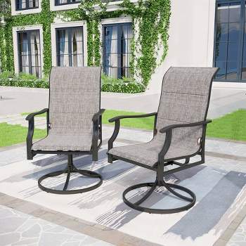 2pk Steel Patio 360 Swivel Padded Arm Chairs with Sling Seat & Back - Captiva Designs