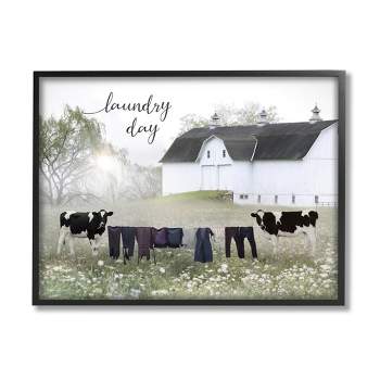 Stupell Industries Laundry Day Rural Cows Meadow Framed Giclee Art