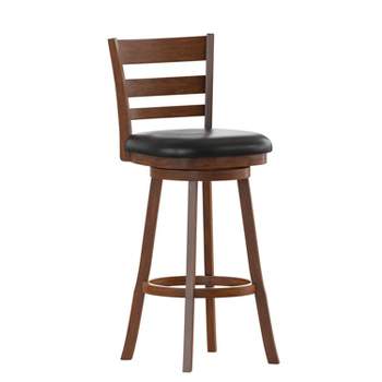 Flash Furniture Zerrick Commercial Grade Wood Classic Ladderback Swivel Bar Height Barstool with Padded, Upholstered Seat