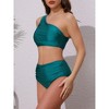INSPIRE CHIC Women's One Shoulder Elegant Bikini Sets, Push Up Top High Waisted Tummy Control Bottom Swimwear Bathing Suits 1 Set - 2 of 4