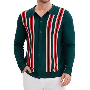 INSPIRE CHIC Men's Long Sleeves Button Down Printing Knitted Polo Shirts - 1 of 4