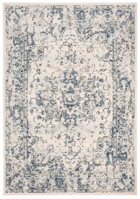 Charleston Ivory and Navy Rectangular Synthetic Area Rug