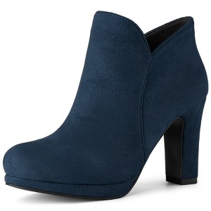 Allegra K Women's Round Toe Chunky Heeled Ankle Heel Boots - 1 of 4