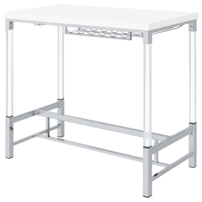 White High Gloss Bar Height Table with Acrylic Legs and Wine Storage