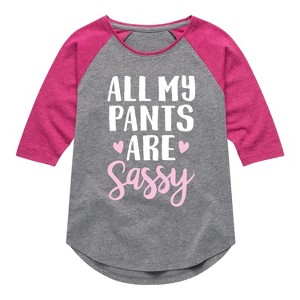 Girls' - Instant Message - All My Pants Are Sassy Shirt Tail Raglan Graphic T-shirt - 1 of 3